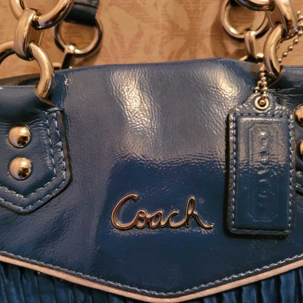 Blue coach Ashley gathered satin handbag - image 7