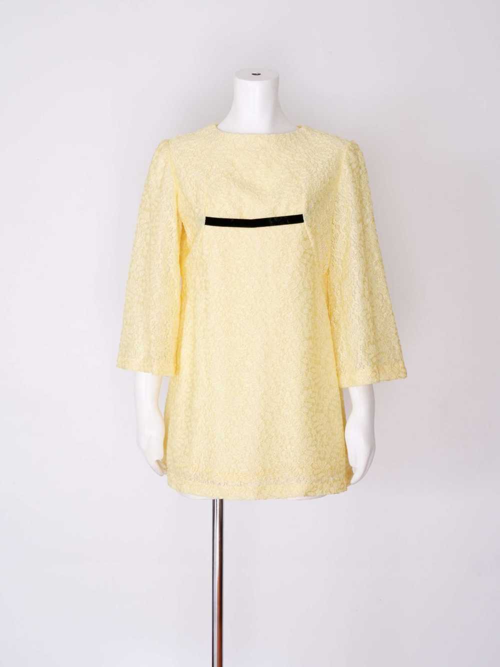 Vintage 1960s Yellow Lace Mini Dress Tunic with B… - image 3