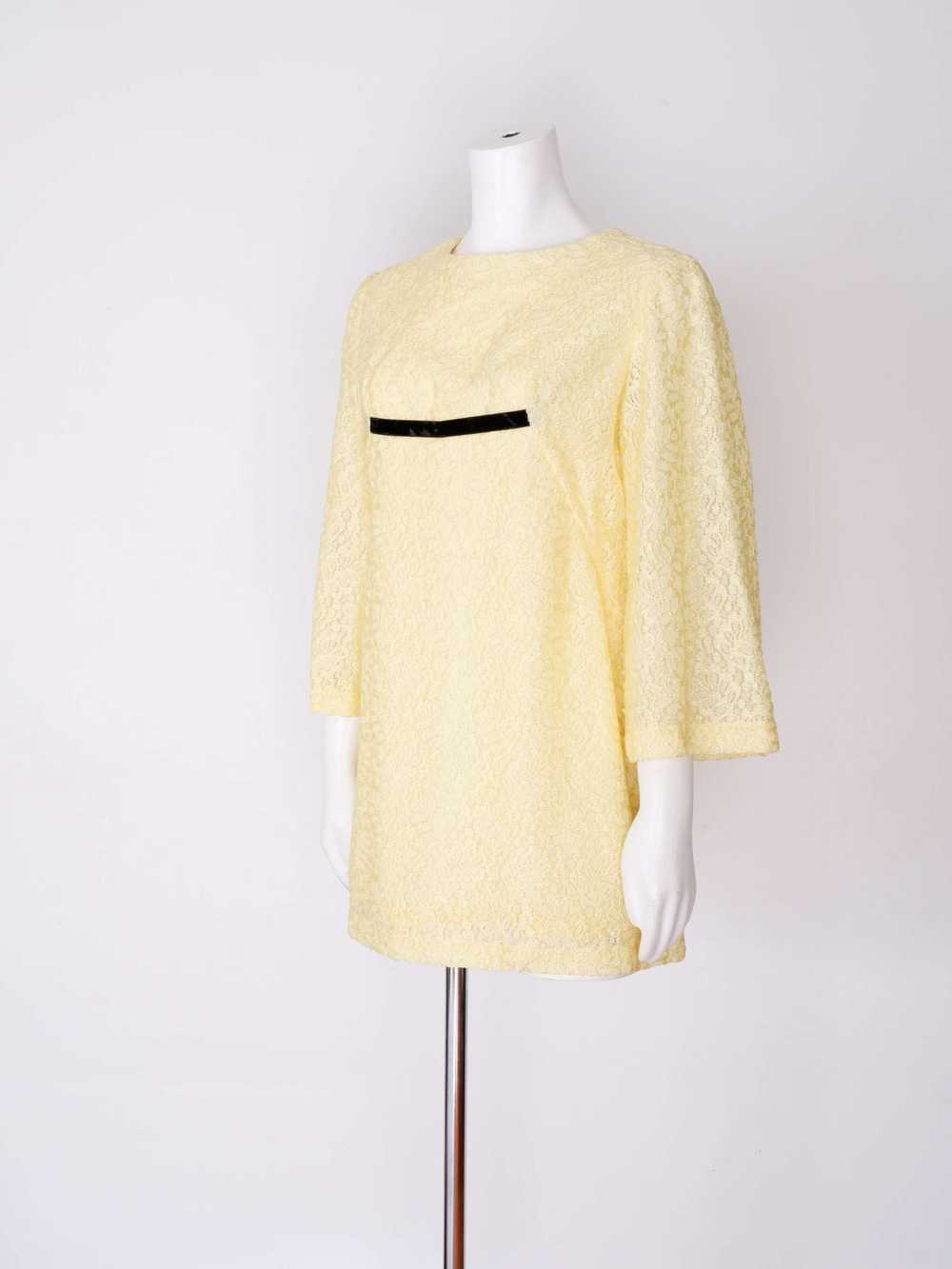 Vintage 1960s Yellow Lace Mini Dress Tunic with B… - image 4
