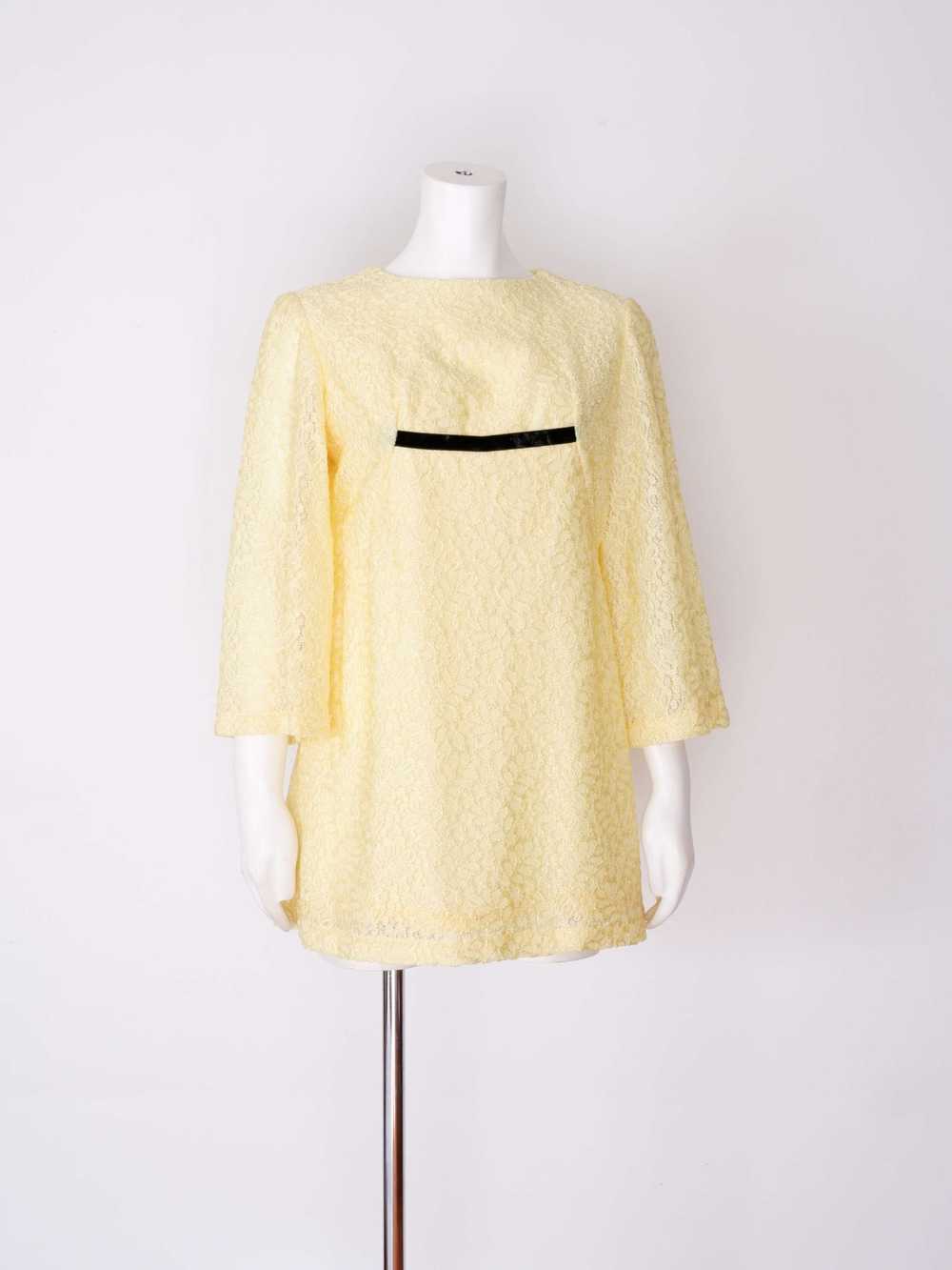 Vintage 1960s Yellow Lace Mini Dress Tunic with B… - image 8