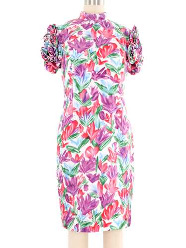 Yves Saint Laurent Floral Rosette Sleeve Dress