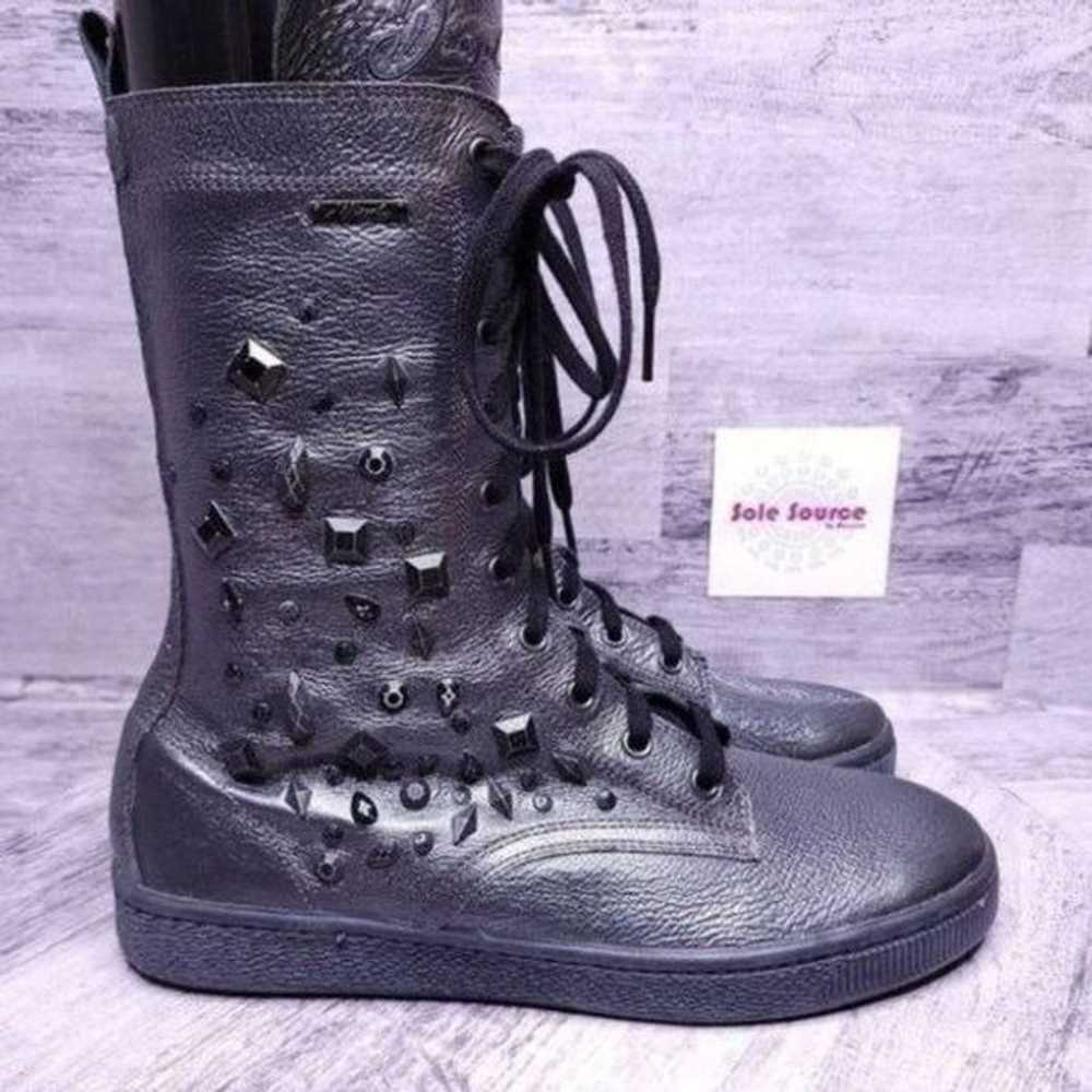 Diesel Black Rebel Jeweled Mid Shaft Leather Boot… - image 1