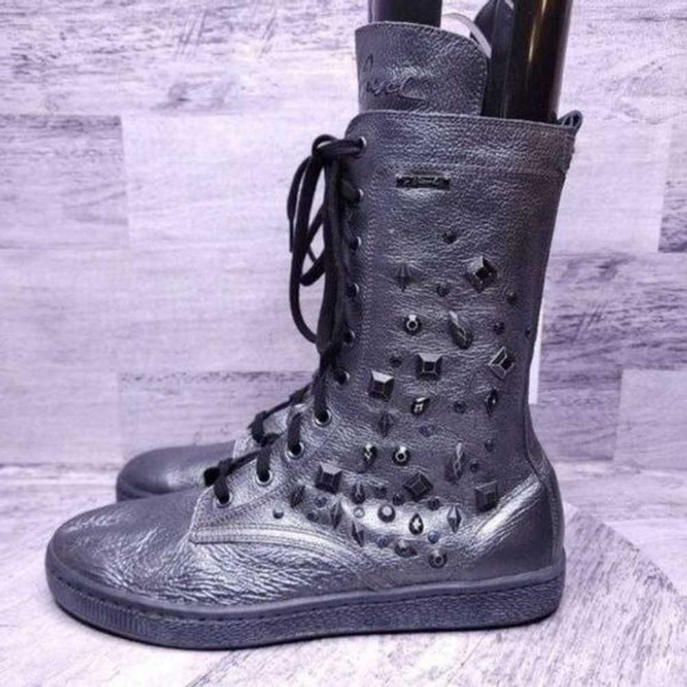 Diesel Black Rebel Jeweled Mid Shaft Leather Boot… - image 3