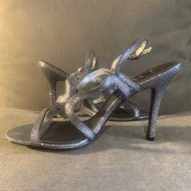 Nina New York - w9 silver sparkle strappy 4” heel 