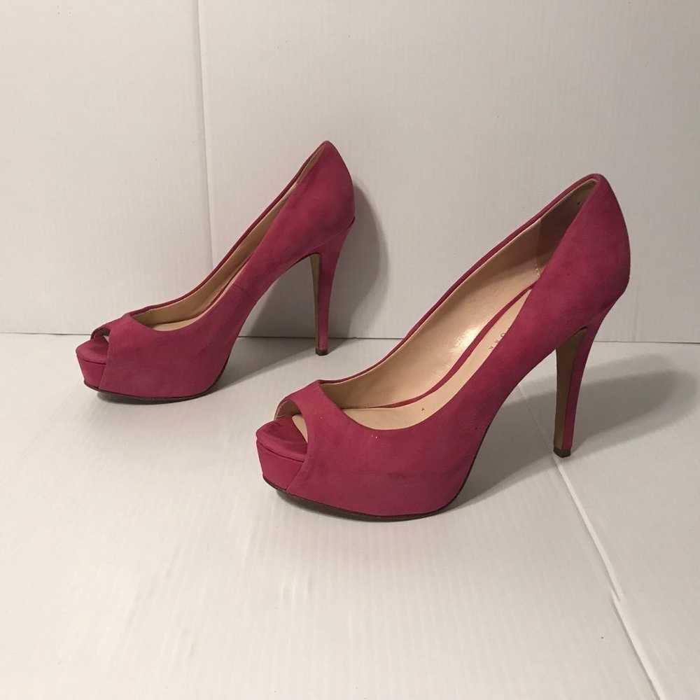 BARNEYS New York magenta suede platform heels pee… - image 2