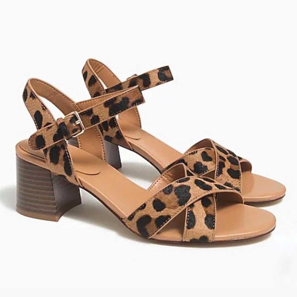 J Crew Leopard Calf Hair Low Block-Heel Sandals S… - image 1