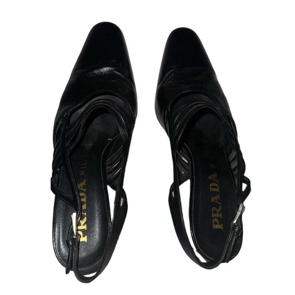 VTG Prada Vero Cuoio Slingback Black 2 ” Heel Lea… - image 8