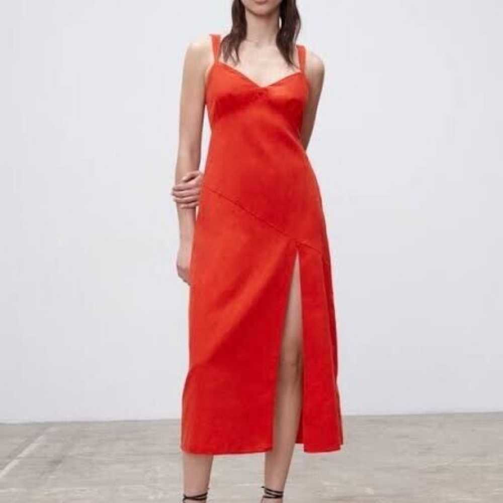 Zara Linen Blend Midi Dress Side Slit Midi Length… - image 1