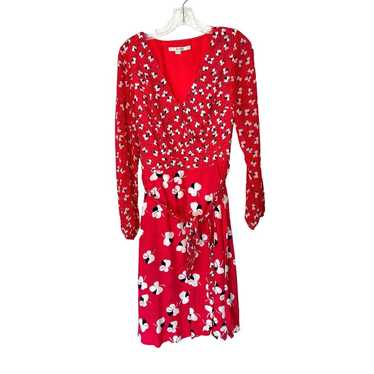 Boden Red Black White Floral Eden Wrap Dress Size 