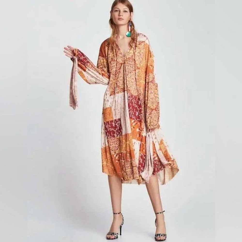 Zara printed Bohemian Oversized Midi Dress size M - image 1