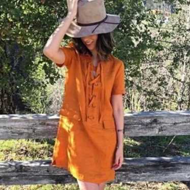 Maeve burnt orange Linen short sleeve shift dress