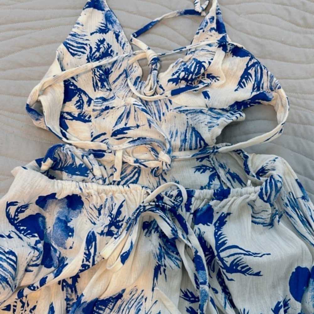 Free people lille blue and white floral tie-back-… - image 10