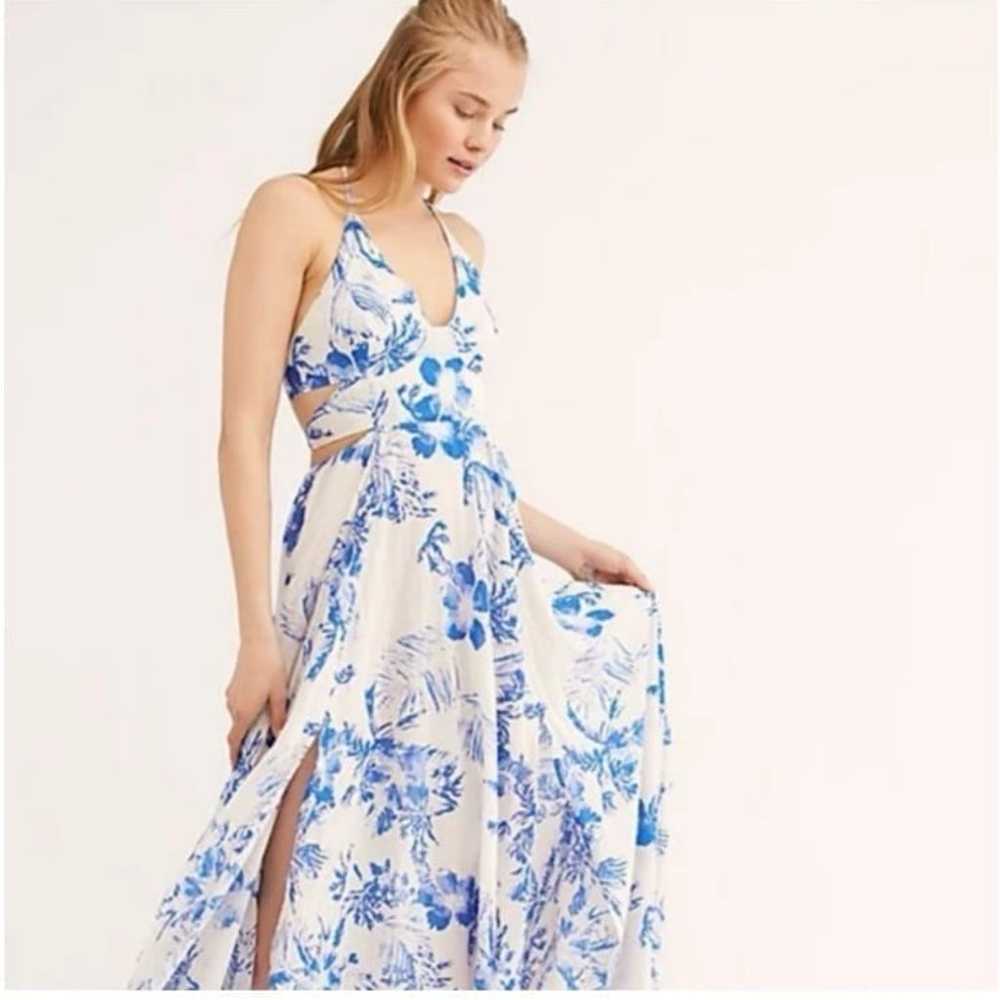 Free people lille blue and white floral tie-back-… - image 4