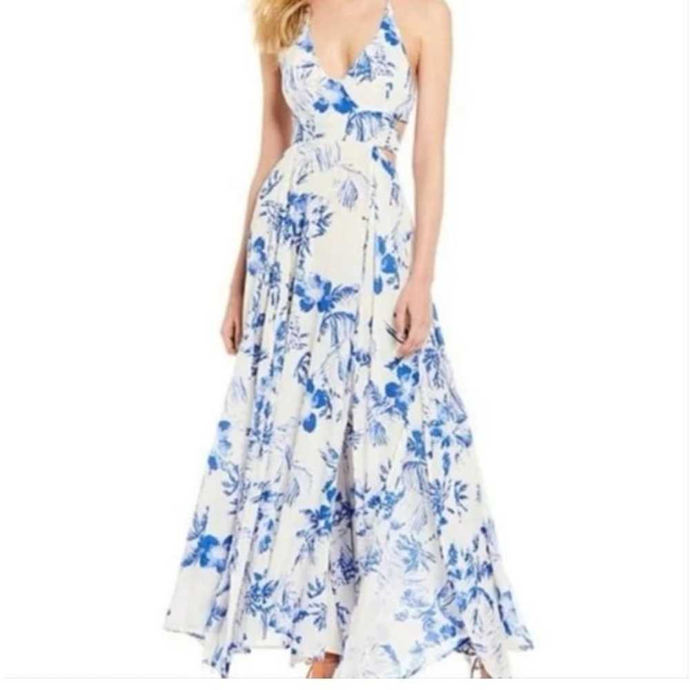Free people lille blue and white floral tie-back-… - image 5