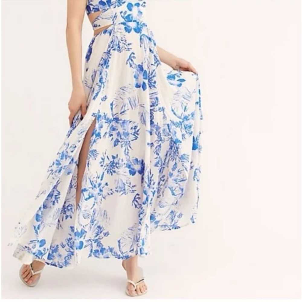 Free people lille blue and white floral tie-back-… - image 6