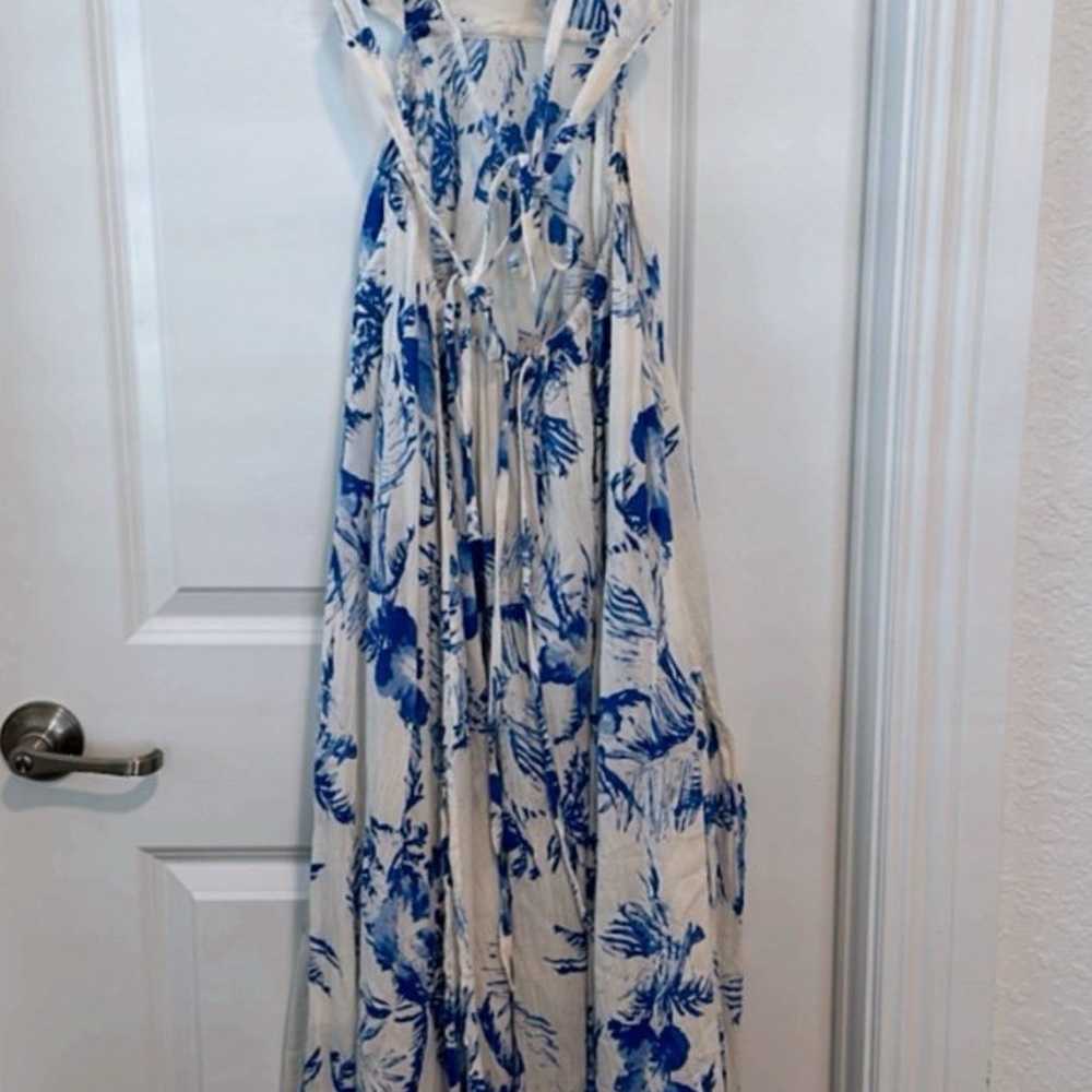 Free people lille blue and white floral tie-back-… - image 9