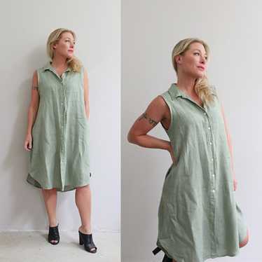 Rosemarine Sage & Pure Linen Tunic Dress in Womens