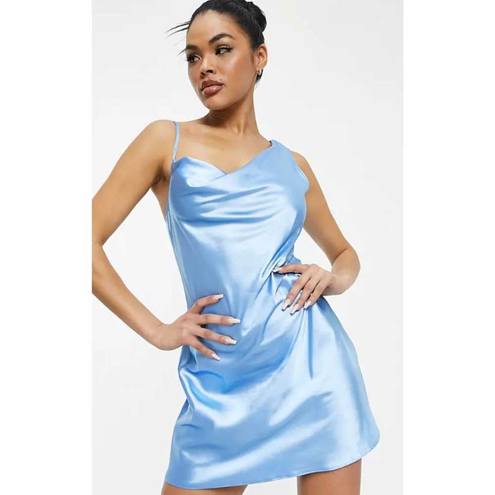 Asos Blue Asymmetrical Satin Slip Dress - image 1