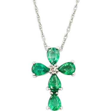 .80ctw Emerald & Diamond Pendant In White Gold W/C