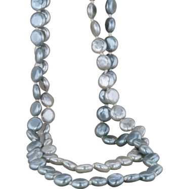 Silver-Tone Grey Coin Cultured Pearl Double Stran… - image 1