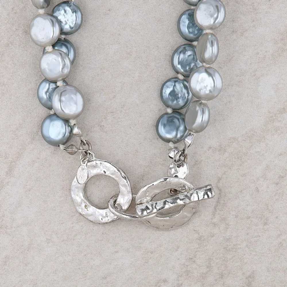 Silver-Tone Grey Coin Cultured Pearl Double Stran… - image 2