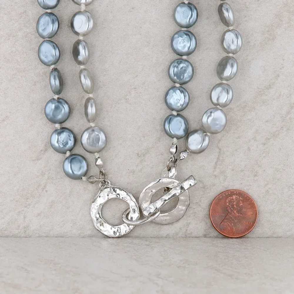 Silver-Tone Grey Coin Cultured Pearl Double Stran… - image 3