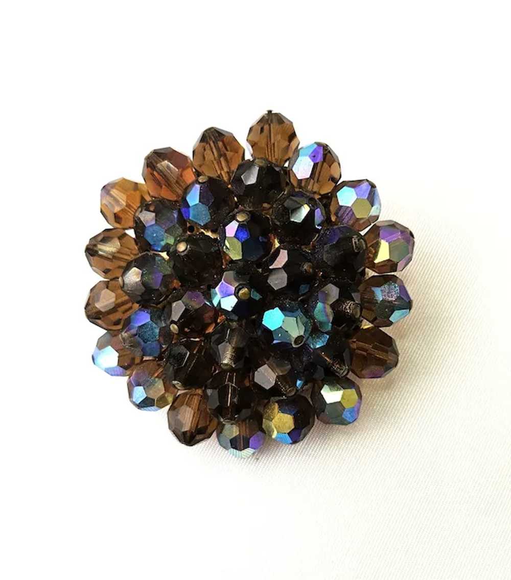 Vintage Topaz Aurora Borealis Beads Brooch Pin - image 4