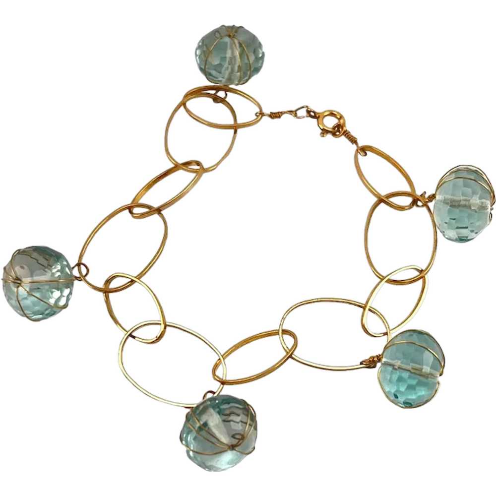 Gold Filled Pale Blue Glass Ball Wire Wrapped Dan… - image 1