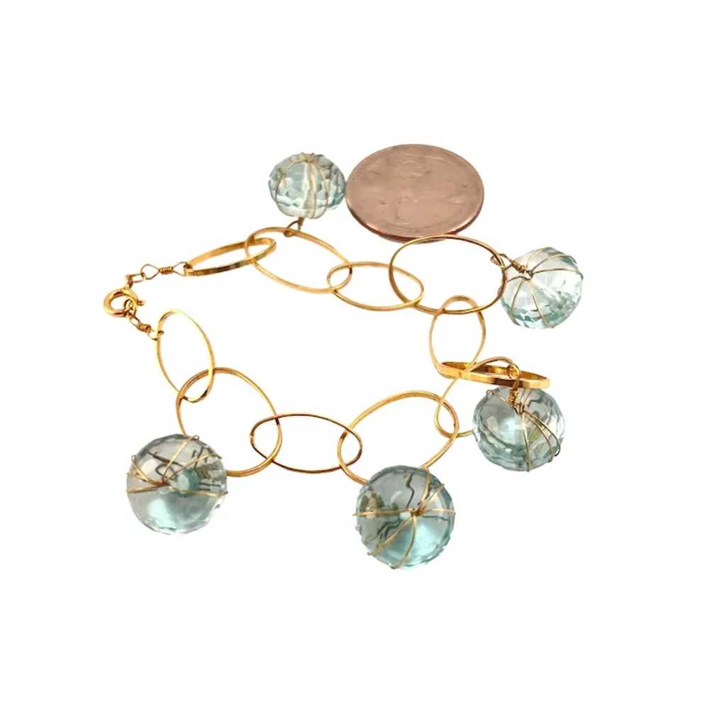 Gold Filled Pale Blue Glass Ball Wire Wrapped Dan… - image 2