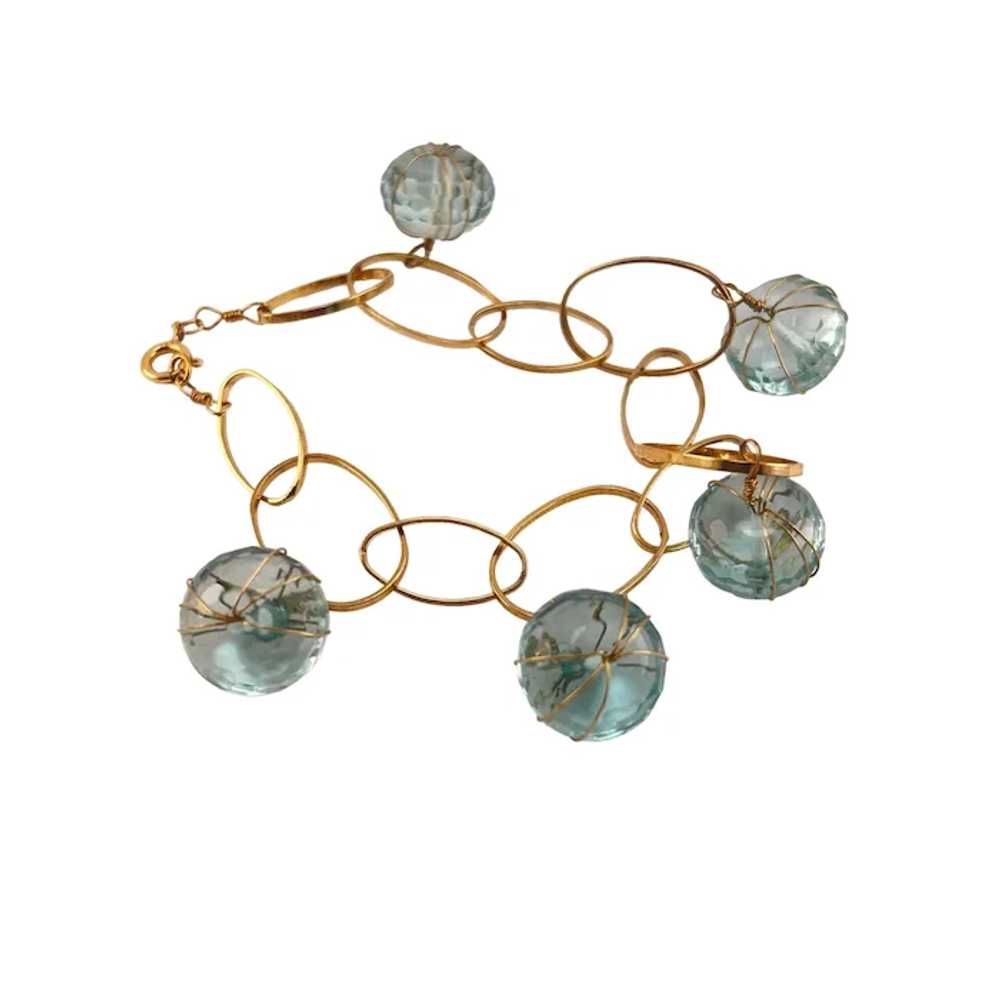 Gold Filled Pale Blue Glass Ball Wire Wrapped Dan… - image 3