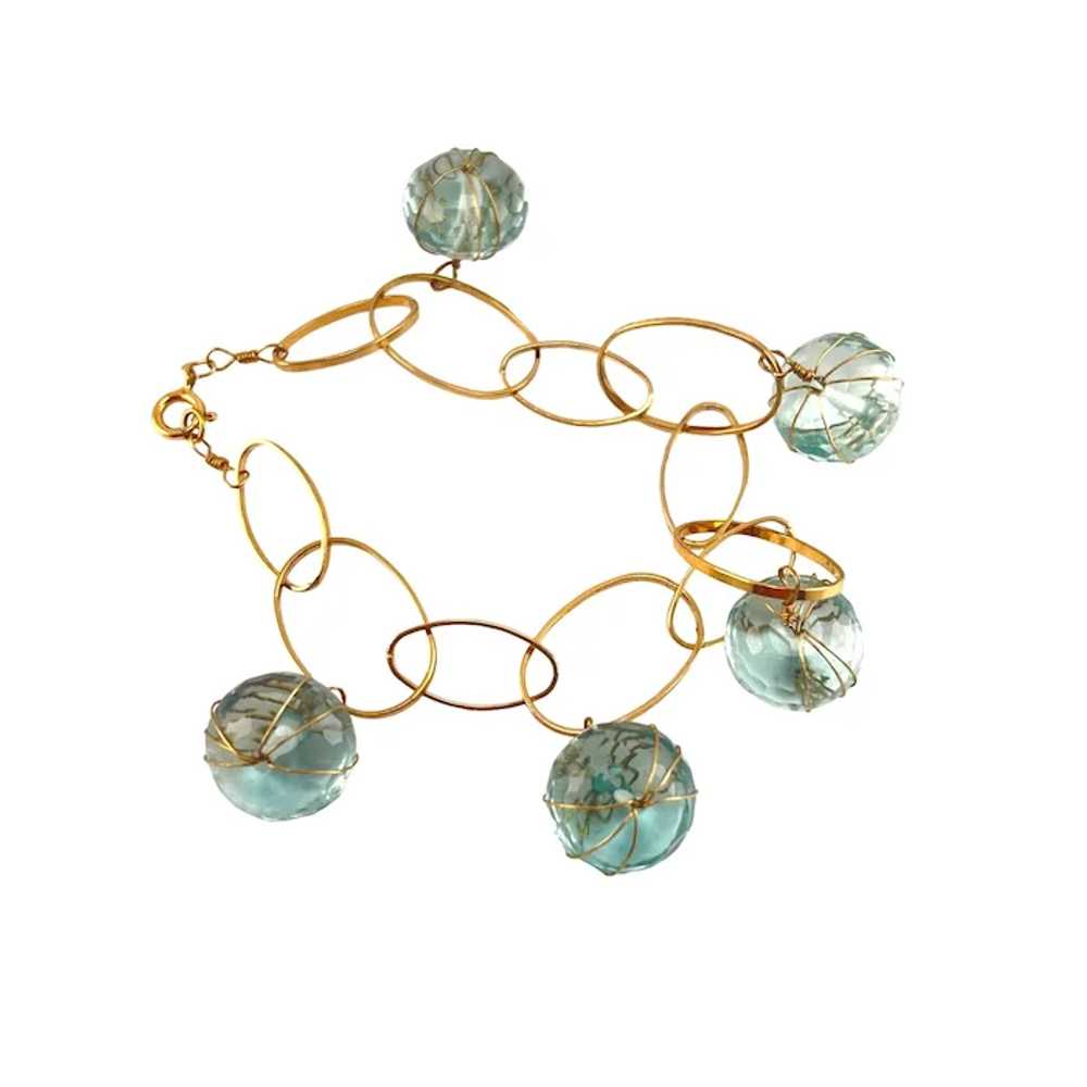 Gold Filled Pale Blue Glass Ball Wire Wrapped Dan… - image 4