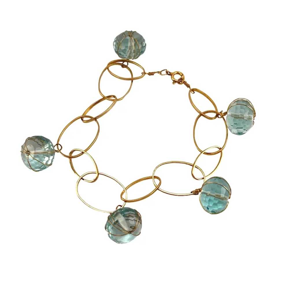 Gold Filled Pale Blue Glass Ball Wire Wrapped Dan… - image 5