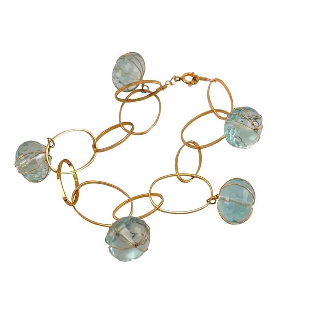 Gold Filled Pale Blue Glass Ball Wire Wrapped Dan… - image 6