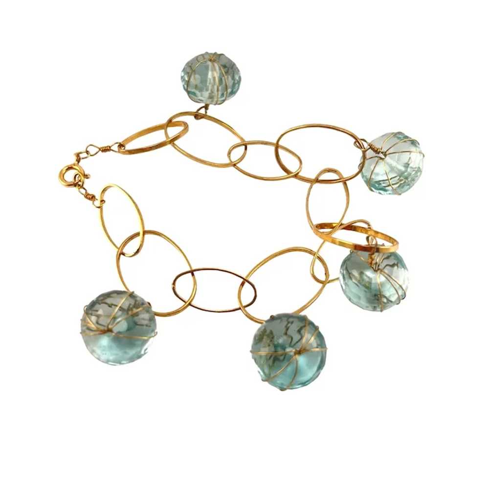 Gold Filled Pale Blue Glass Ball Wire Wrapped Dan… - image 7