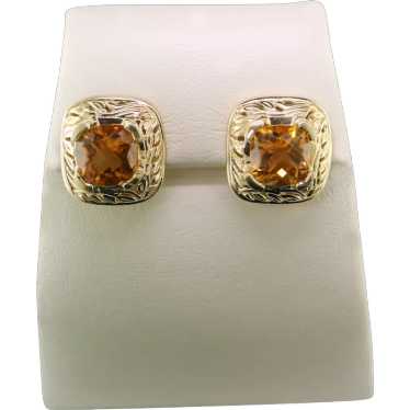 14K Yellow Gold Citrine Pierced Earrings - image 1