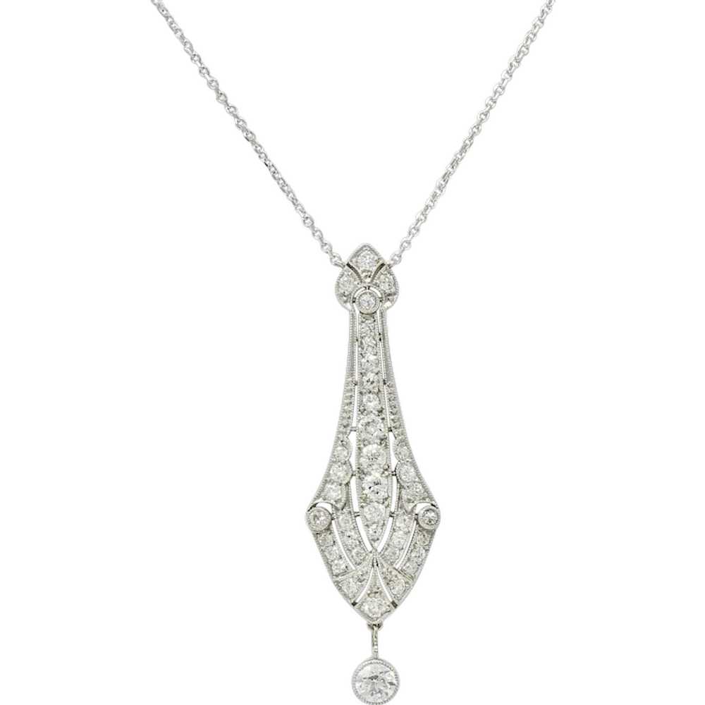 Art Deco Diamond Platinum 14 Karat Gold Pendant V… - image 1