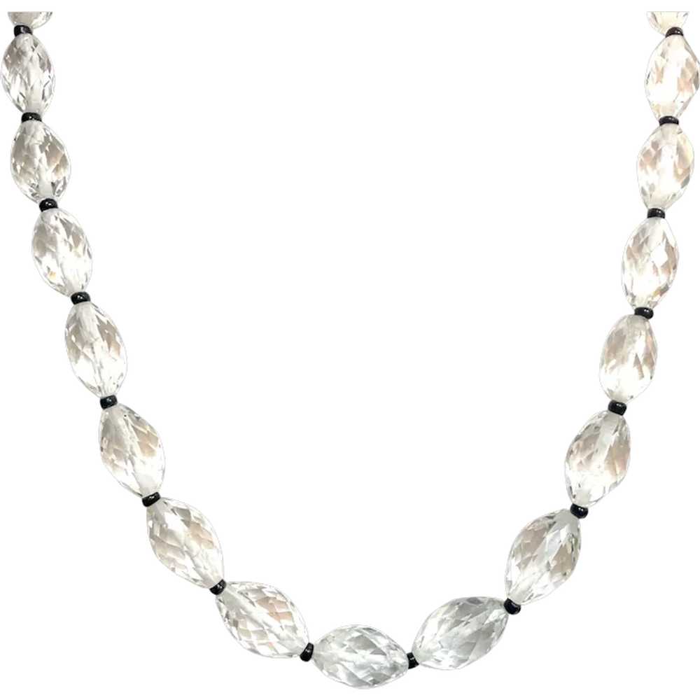 Art Deco Platinum Diamond Crystal and Onyx Neckla… - image 1