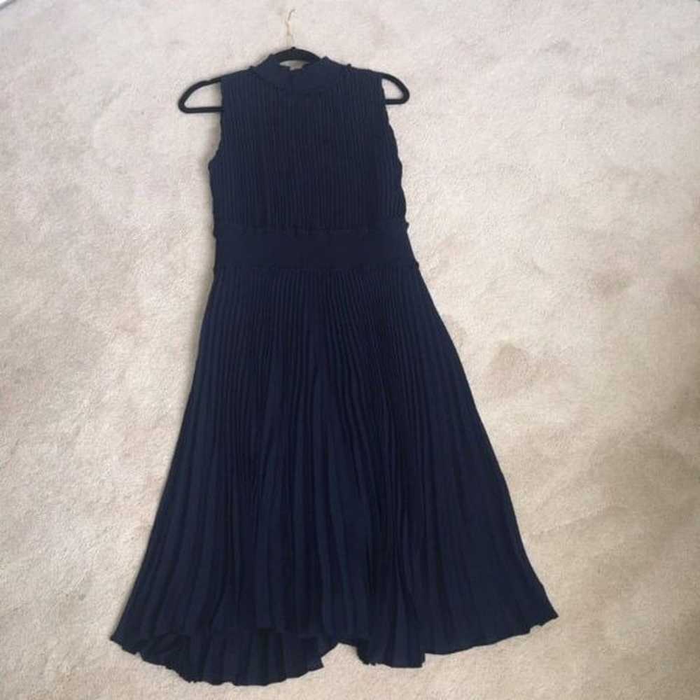 Nanette navy silk pleated dress - image 3