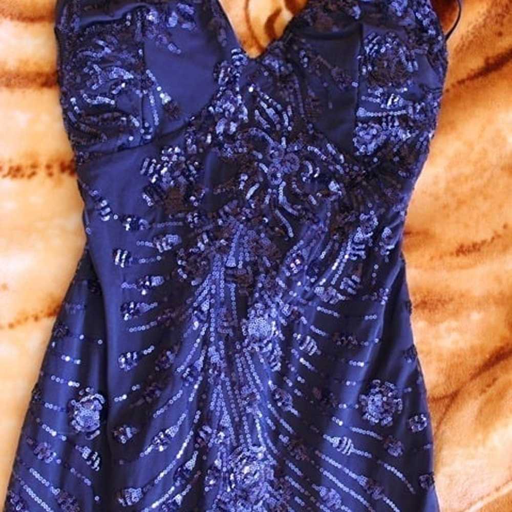 Dark Blue Sequin Prom Dress - image 1