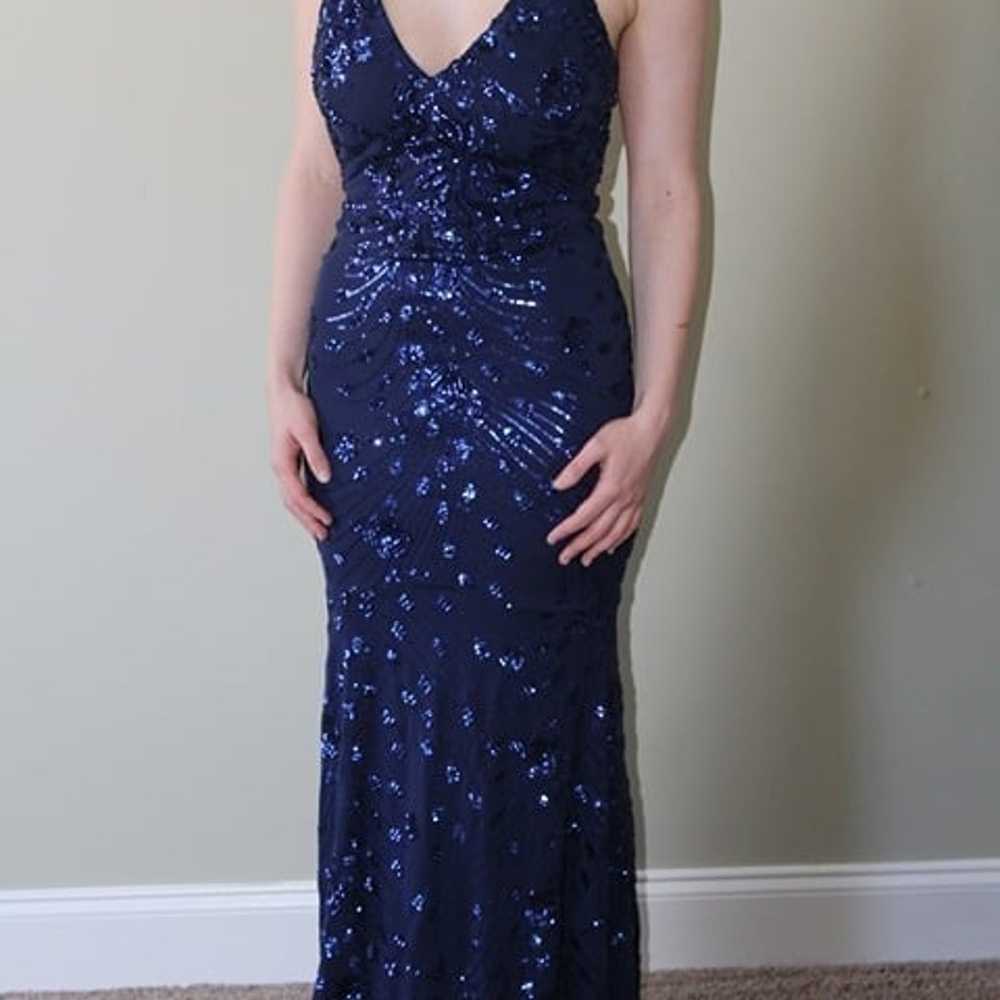 Dark Blue Sequin Prom Dress - image 2