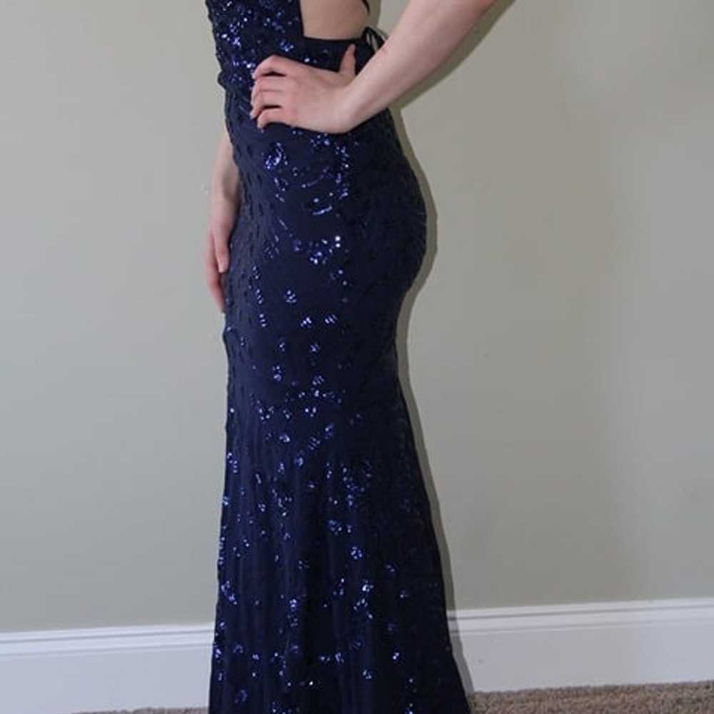 Dark Blue Sequin Prom Dress - image 3