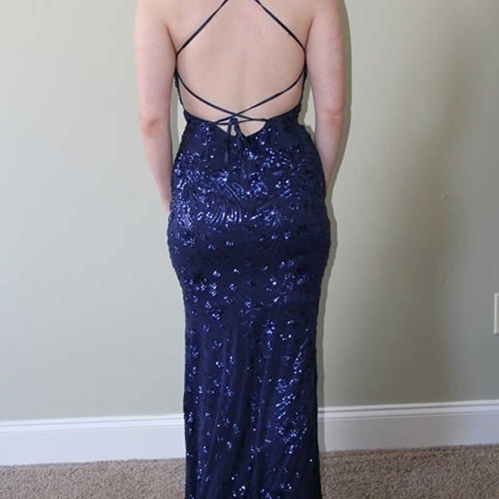 Dark Blue Sequin Prom Dress - image 4