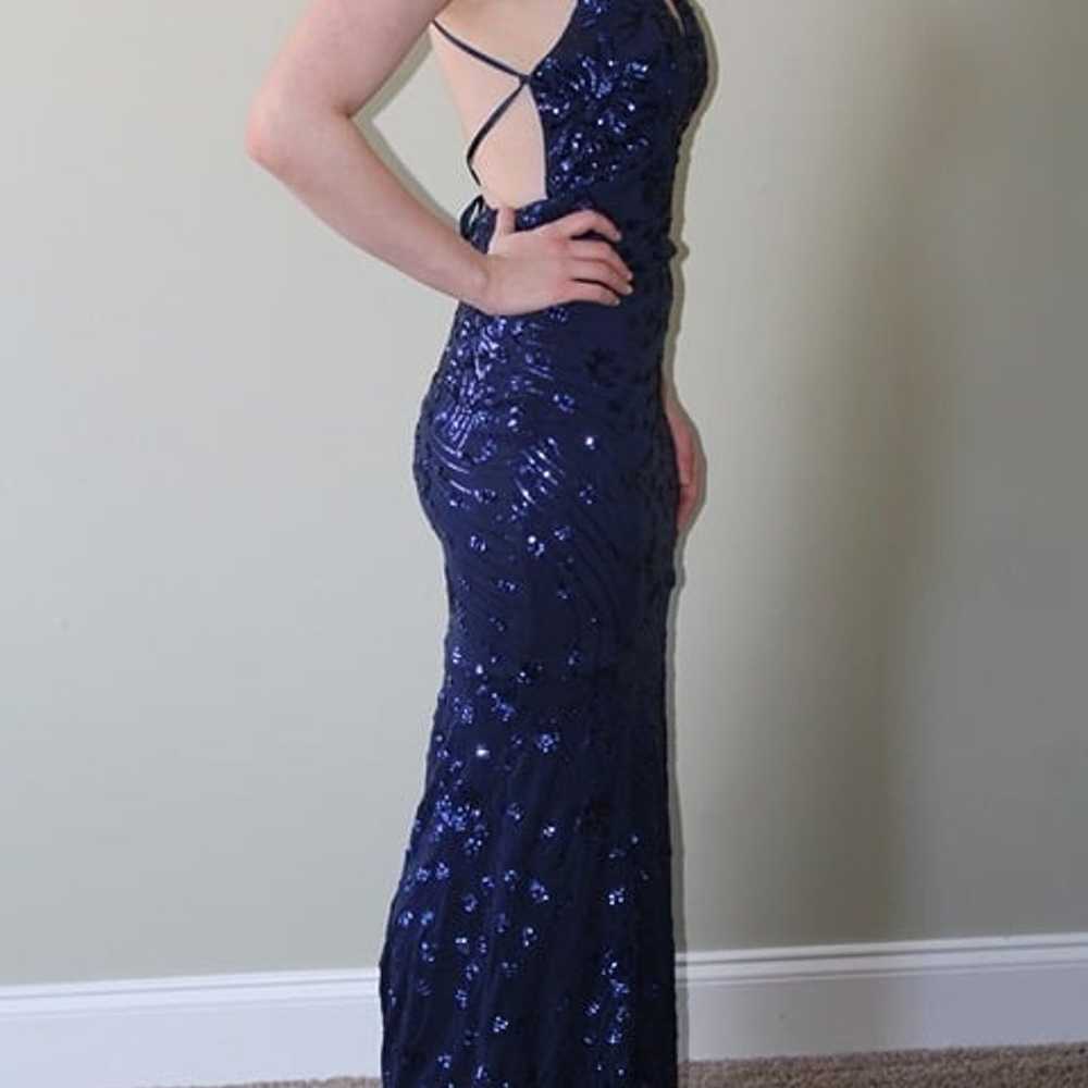 Dark Blue Sequin Prom Dress - image 5