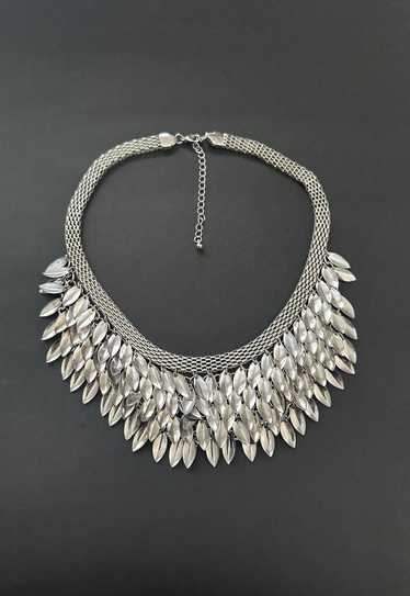 70's Vintage Silver Metal Chainmail Leaf Ladies N… - image 1