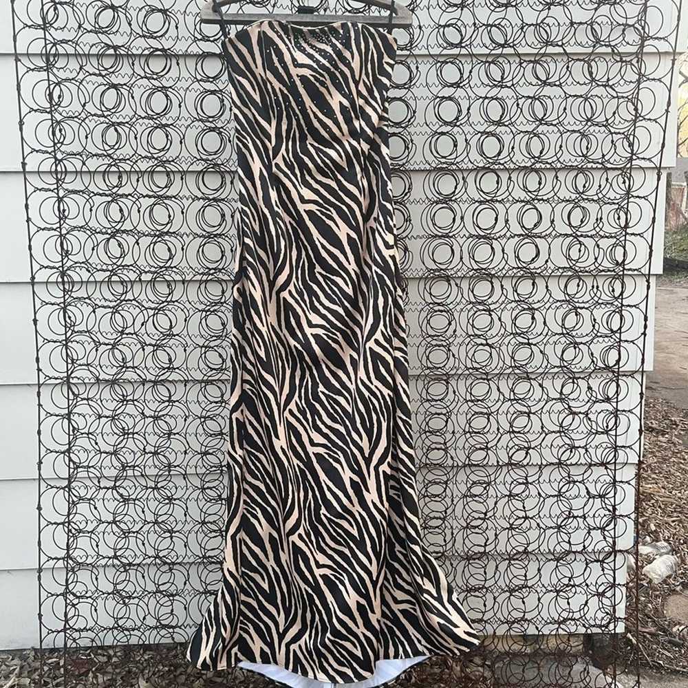 90s Y2K Jessica McClintock Zebra strapless rhines… - image 3