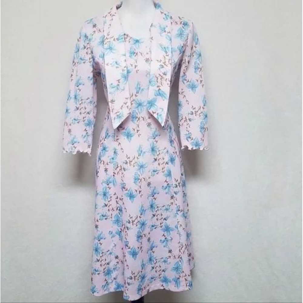 Vintage 1960s Hand Sewn Pink Blue Forget-Me-Not T… - image 4
