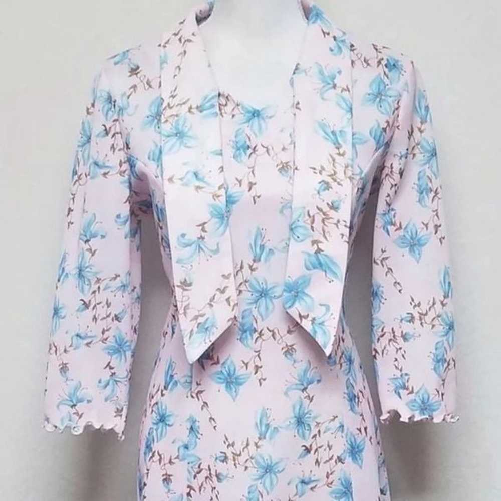 Vintage 1960s Hand Sewn Pink Blue Forget-Me-Not T… - image 5