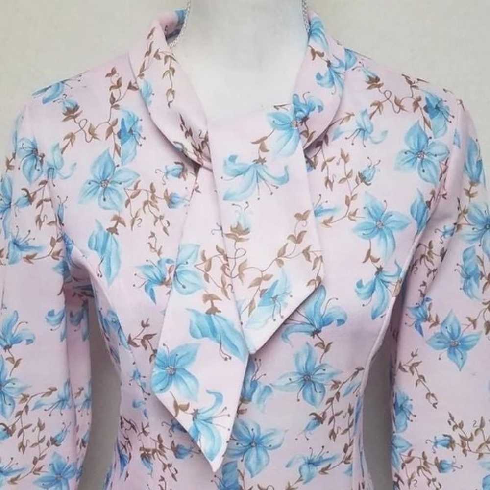 Vintage 1960s Hand Sewn Pink Blue Forget-Me-Not T… - image 6
