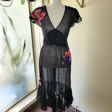 Valentino Black Flower & Parrot mesh Dress - image 1