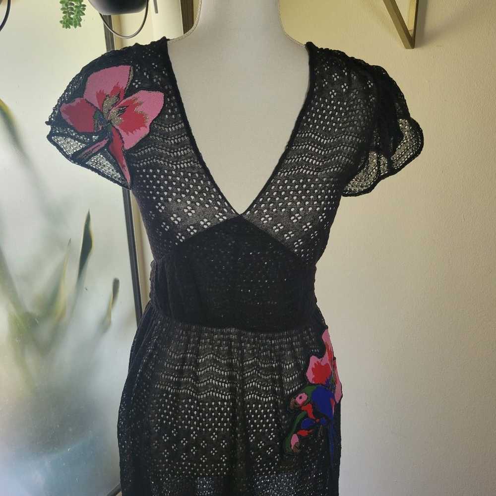 Valentino Black Flower & Parrot mesh Dress - image 3